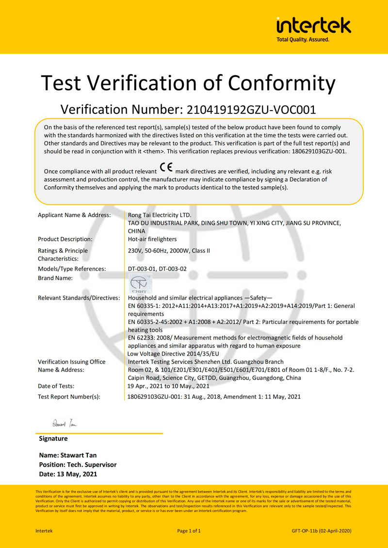 test verification of conformity